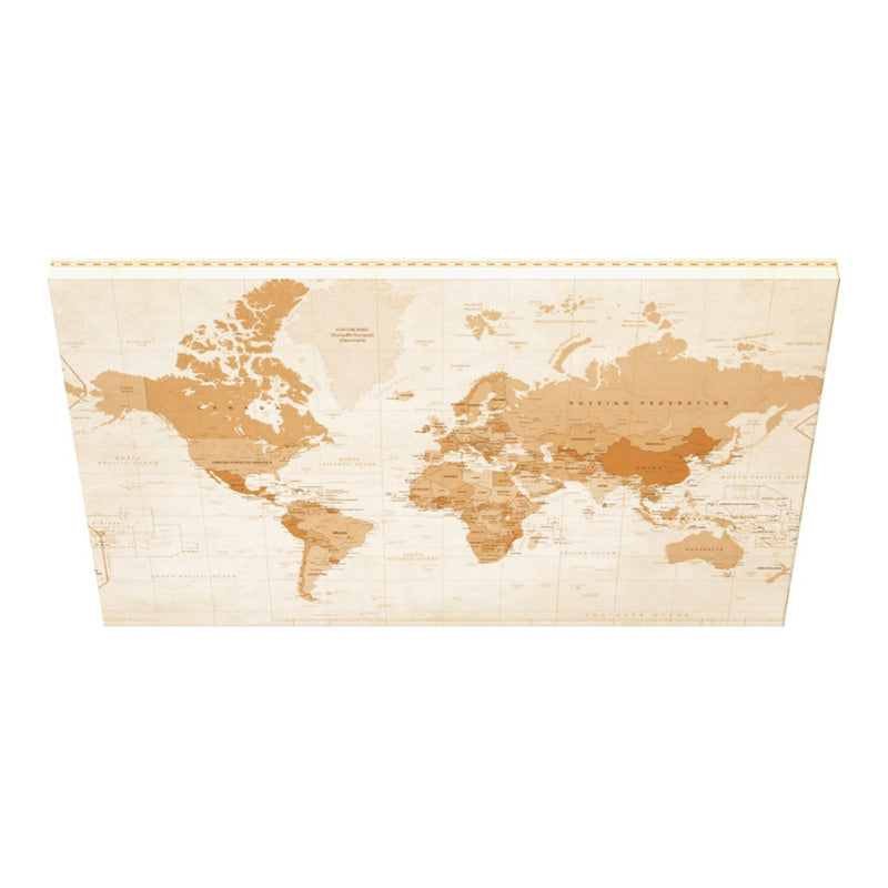Sepia World Map Hand Stretched 36 x 24 Canvas