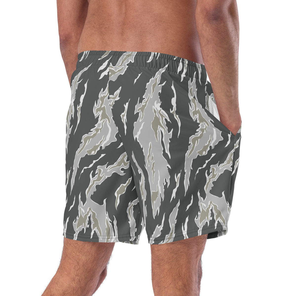 Drab Tiger Stripe Camo Men&#39;s Swim Trunks