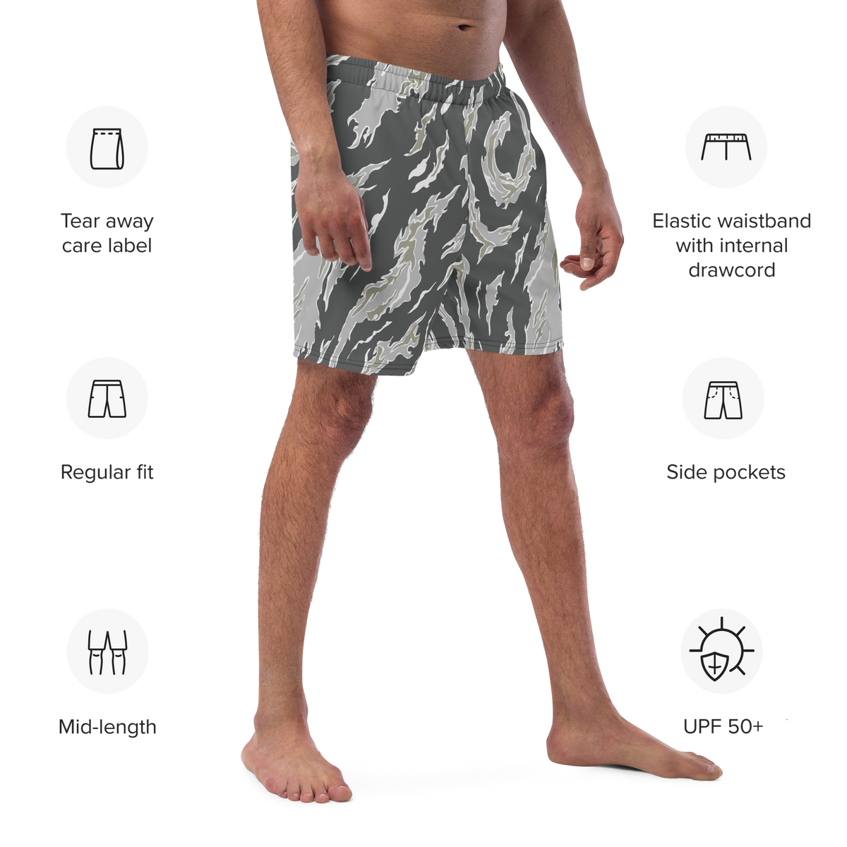 Drab Tiger Stripe Camo Men&#39;s Swim Trunks