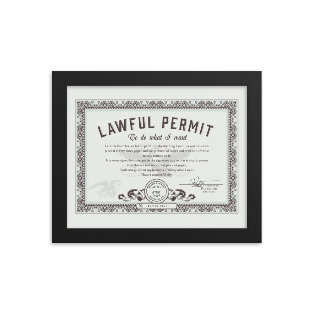 Framed Permit to Do What You Want