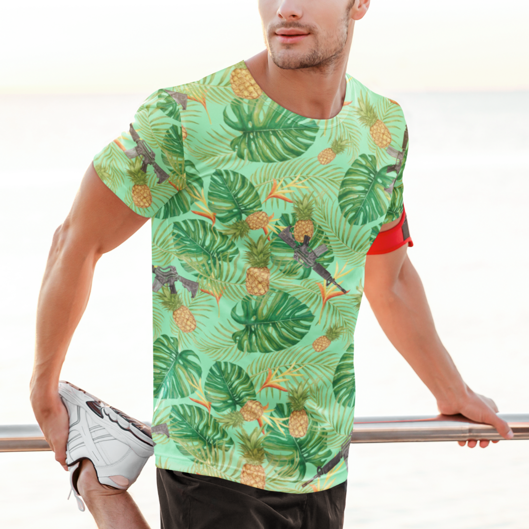 Pineapples and Carbines Hawaiian Print Men's Graphic T-shirt