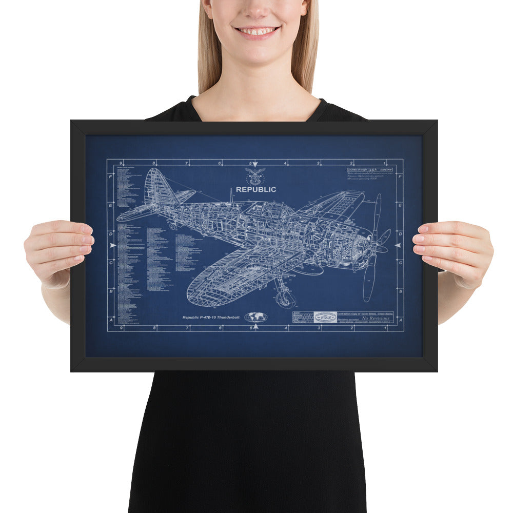 Republic P-47 Cutaway Blueprint 18x12 Inch Framed Print