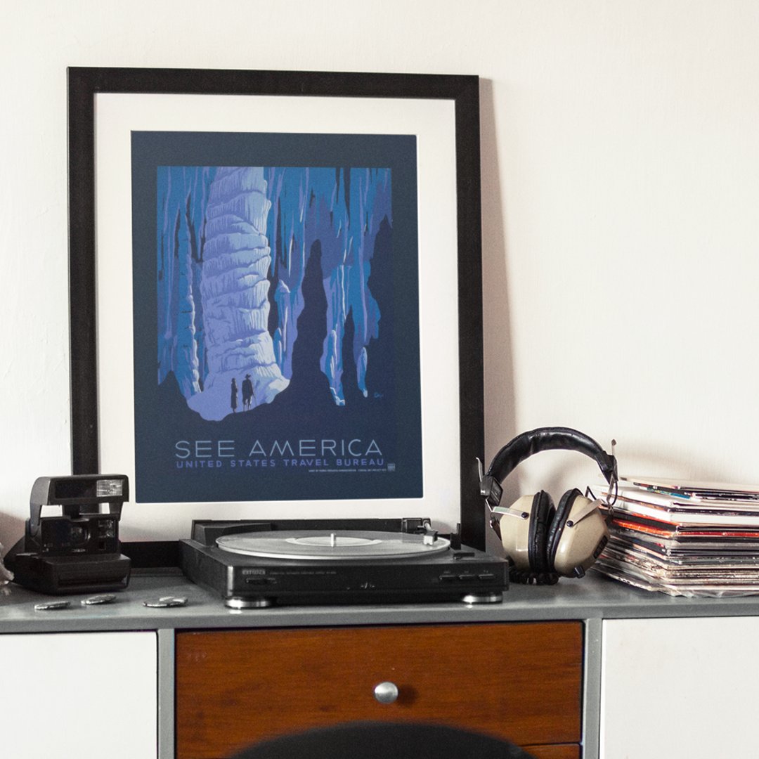 See America Blue Cave Travel Bureau Propaganda Print