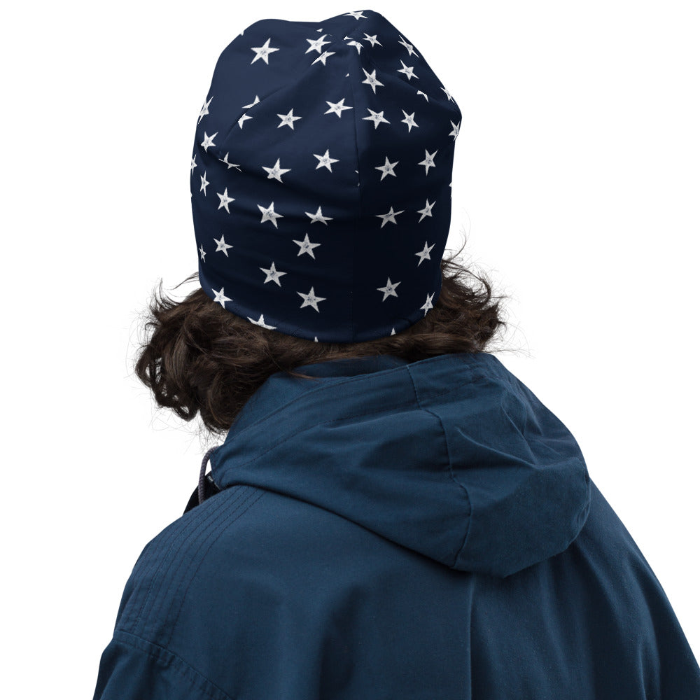 Navy Stars Vintage All-Over Print Beanie