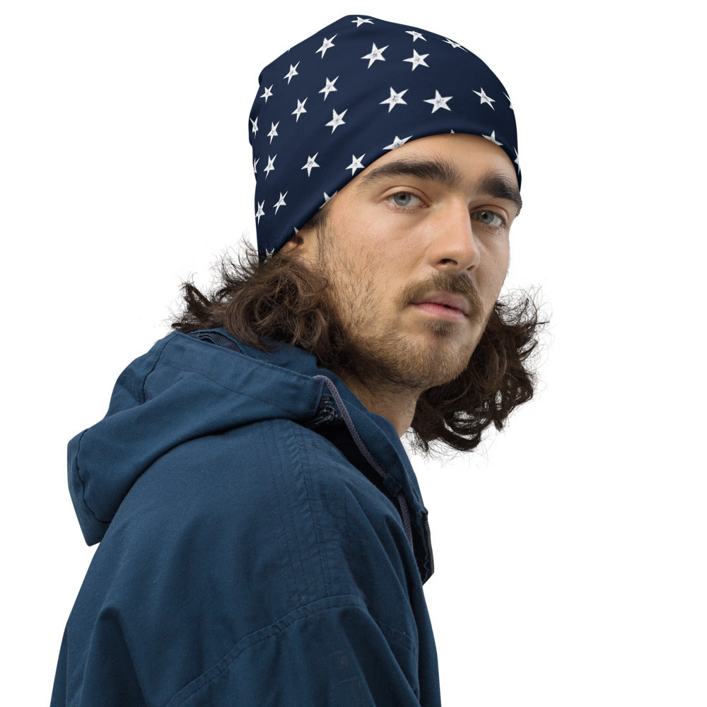 Navy Stars Vintage All-Over Print Beanie