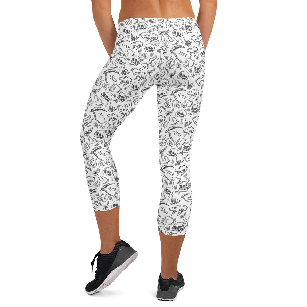 Troublemaker Skeleton Pattern Capri Leggings