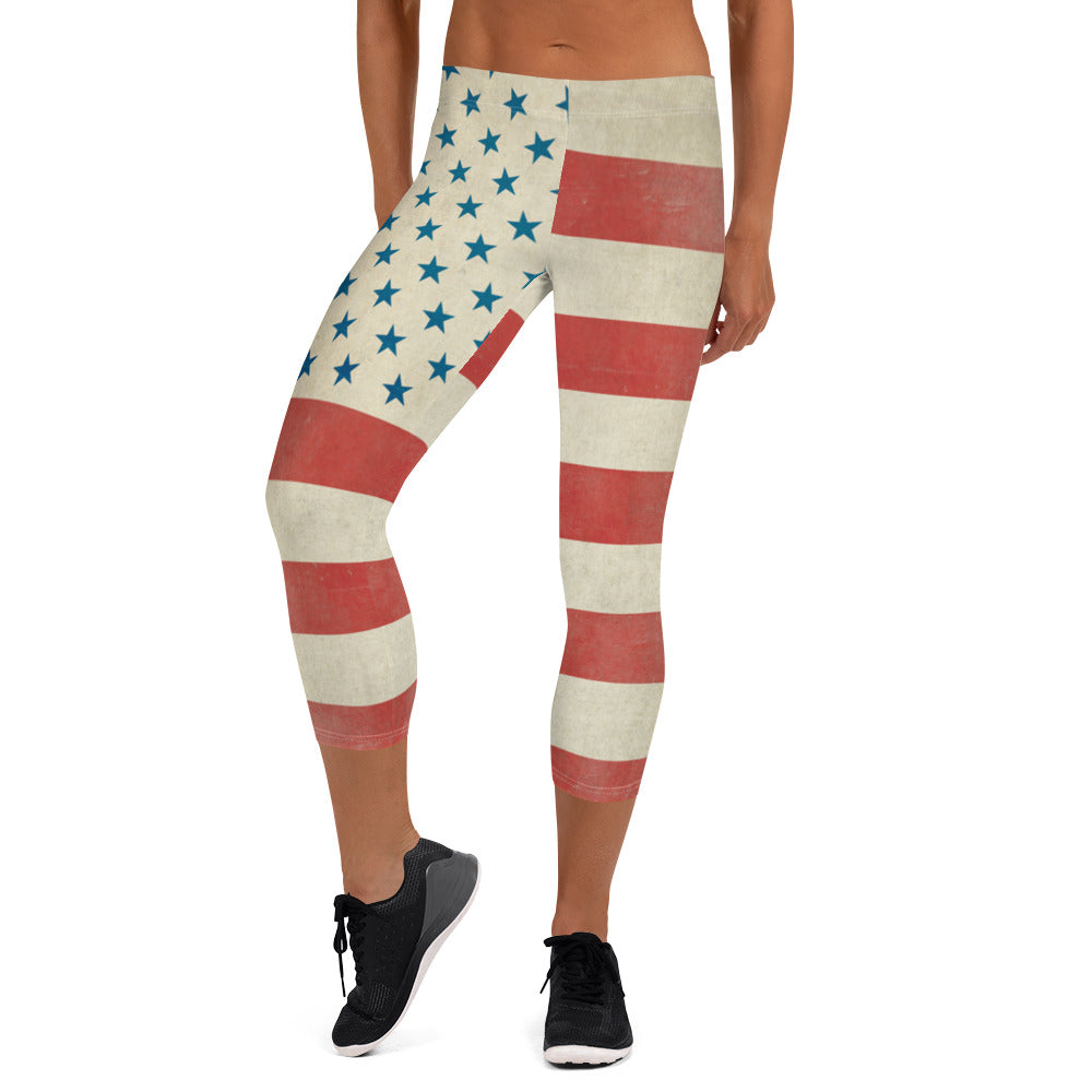 Womens Leggings, American Flag Capri Leggings