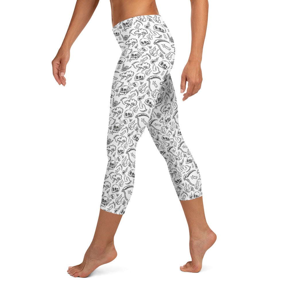 Troublemaker Skeleton Pattern Capri Leggings