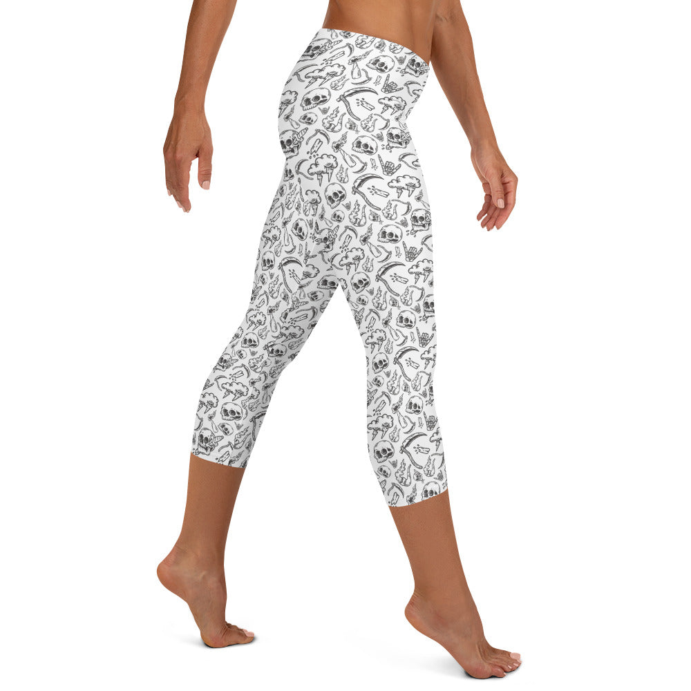 Troublemaker Skeleton Pattern Capri Leggings