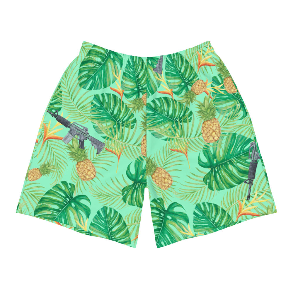 Pineapples and Carbines Hawaiian Men&#39;s Athletic Shorts