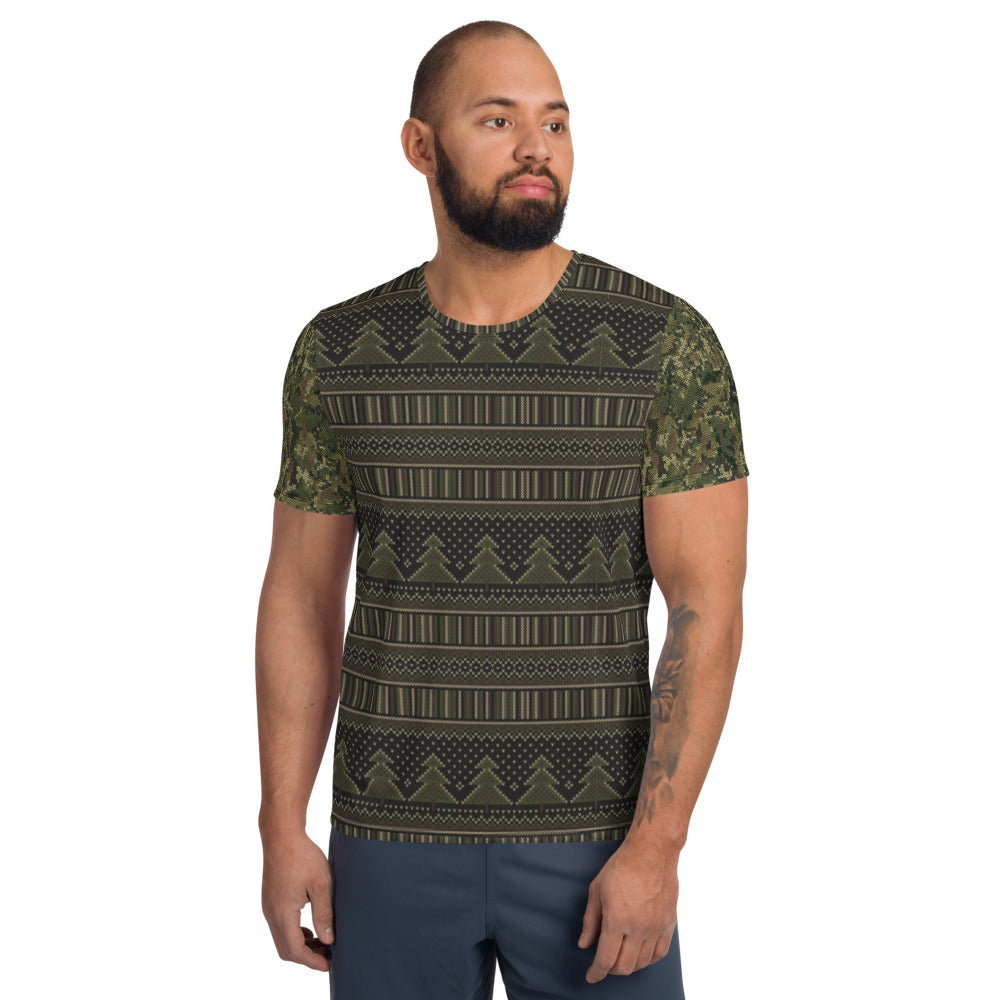 Faux Military Christmas Camo Sweater Men&#39;s Athletic T-shirt