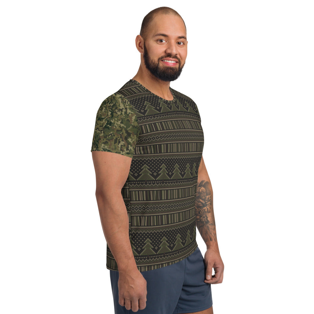 Faux Military Christmas Camo Sweater Men's Athletic T-shirt