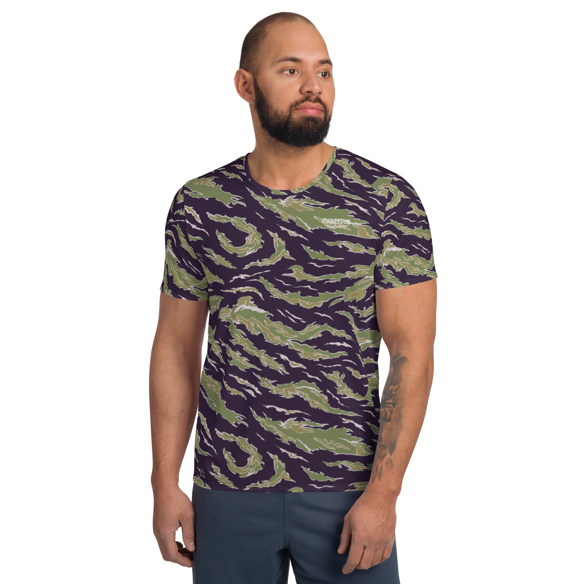 Tiger Stripe Jungle Camouflage Athletic Performance Shorts Sleeve T-Shirt