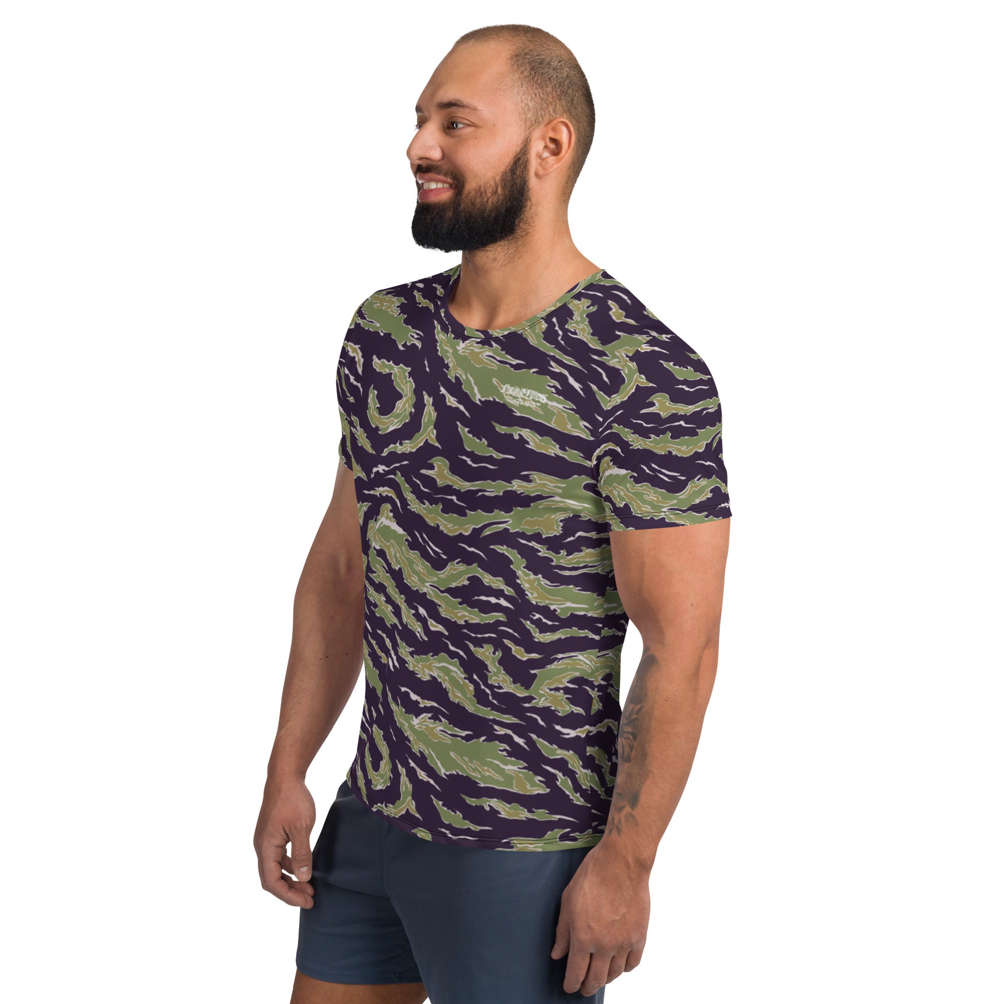 Tiger Stripe Jungle Camouflage Athletic Performance Shorts Sleeve T-Shirt