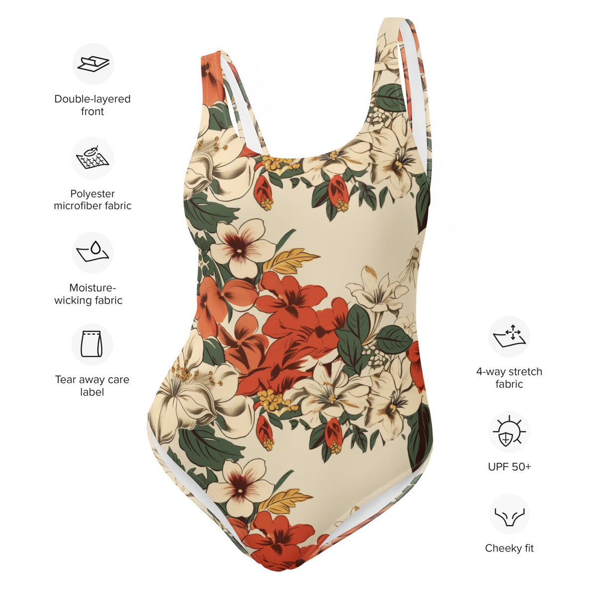 Beachy Bottoms Hawaiian Print One-Piece Swimsuit