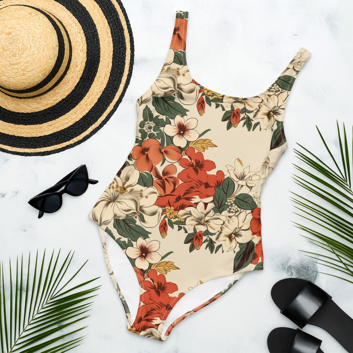 Beachy Bottoms Hawaiian Print One-Piece Swimsuit