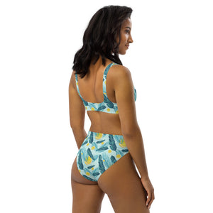 Lemons and Leaves Hawaiian Print Recycled high-waisted bikini