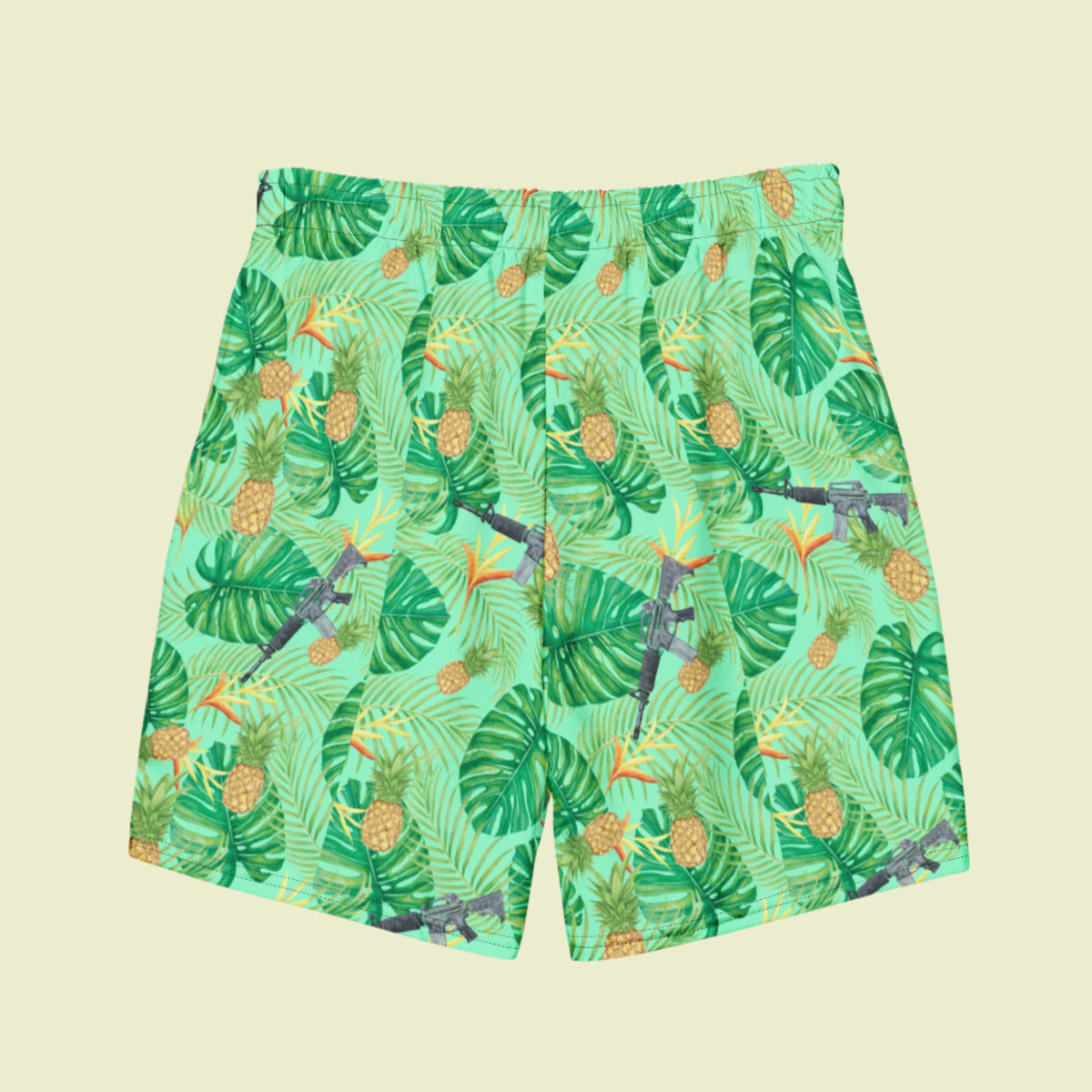 Pineapples and Carbines Hawaiian Print Men&#39;s Swim Trunks