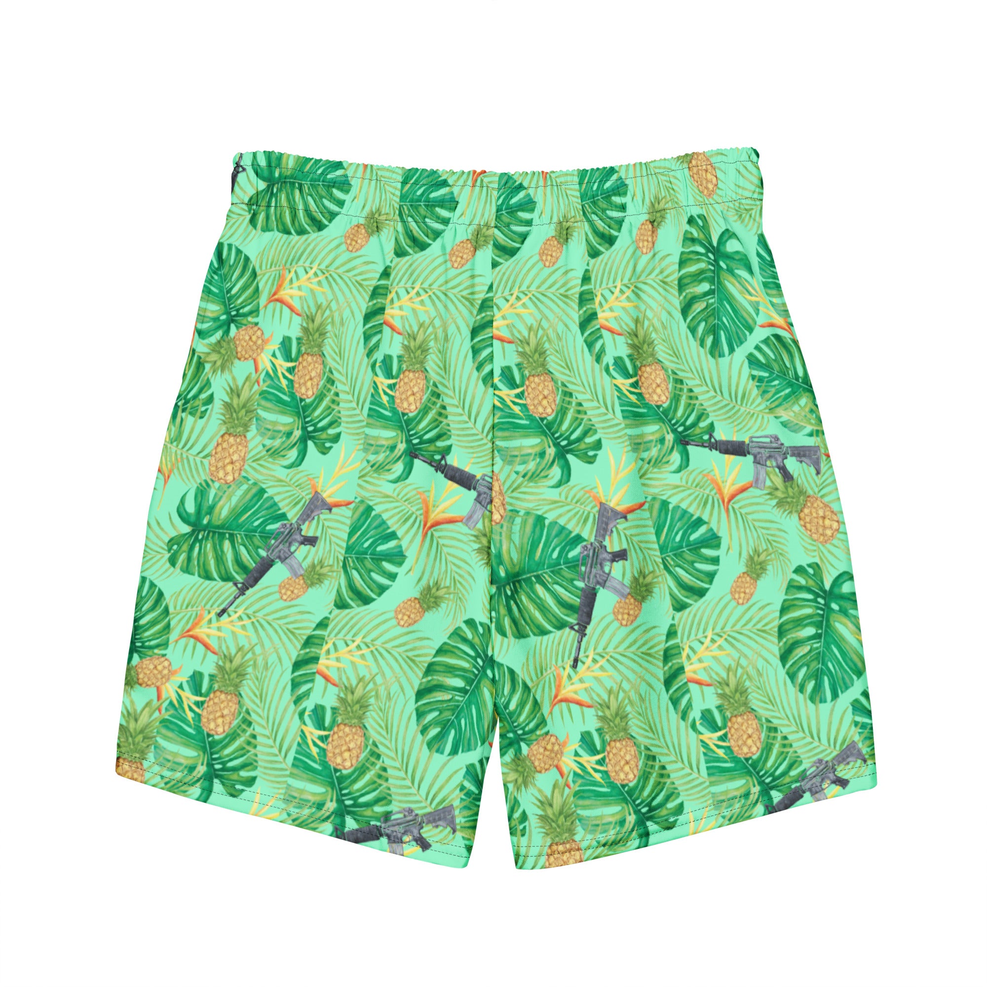 Pineapples and Carbines Hawaiian Print Men's Swim Trunks