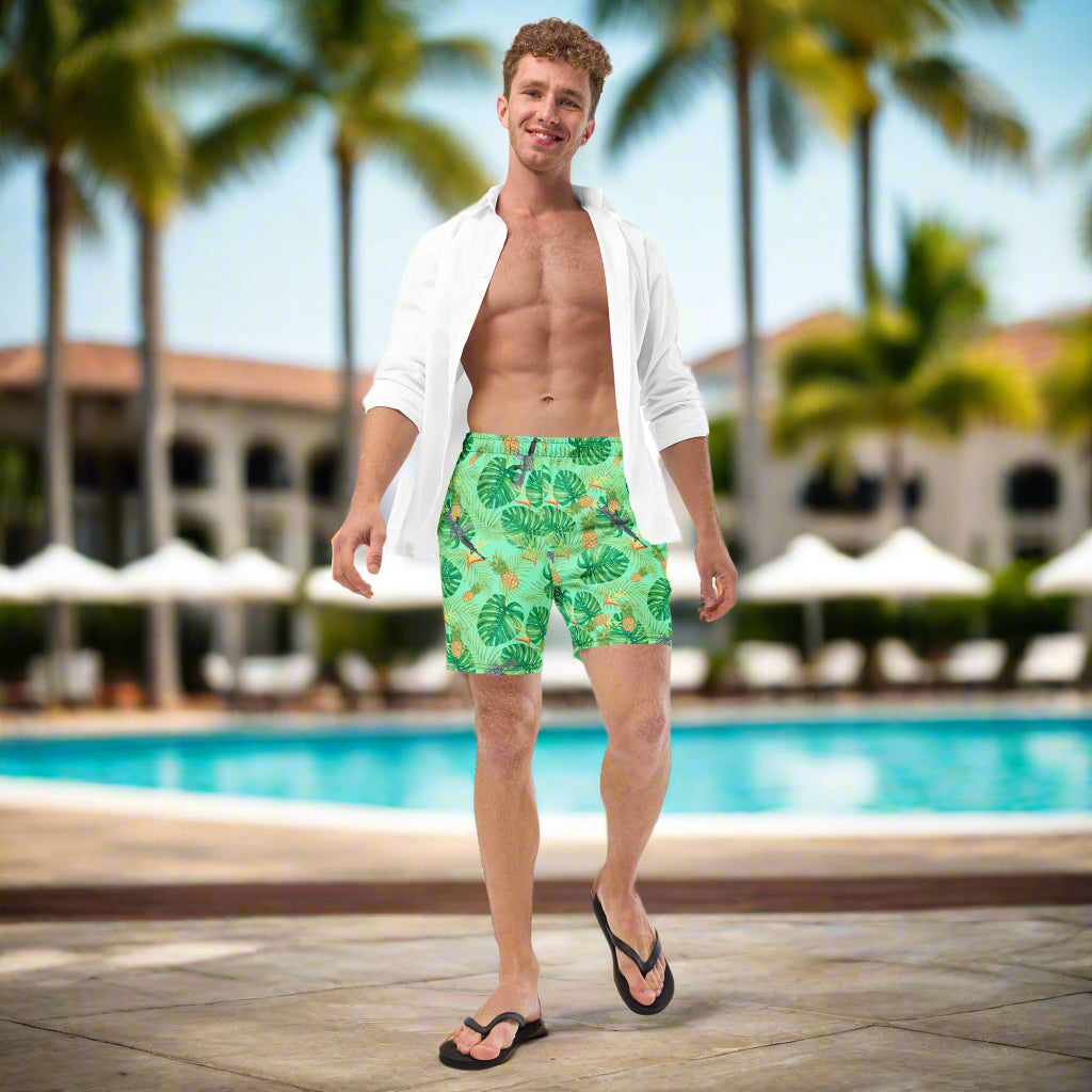 Pineapples and Carbines Hawaiian Print Men's Swim Trunks