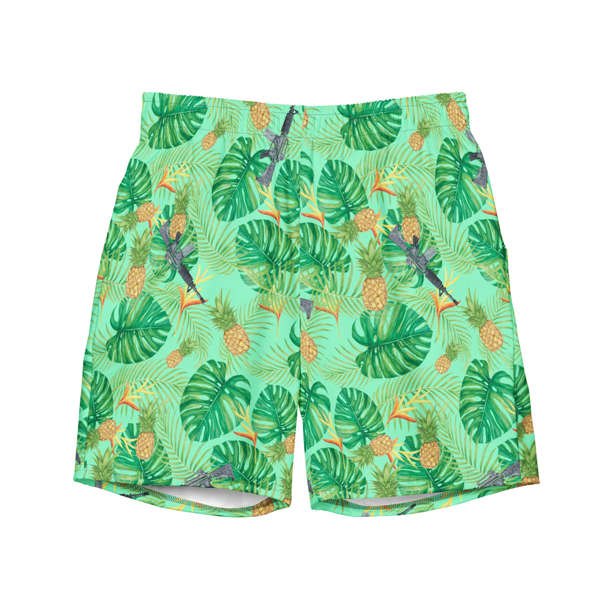 Pineapples and Carbines Hawaiian Print Men&#39;s Swim Trunks