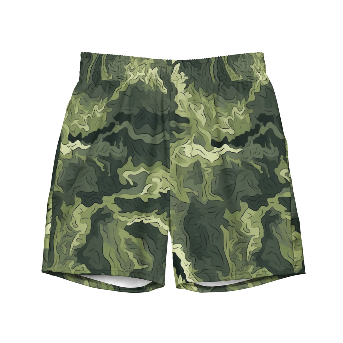 Mossy Grounds Organic Woodland Camouflage Pattern Men&#39;s Swim Trunks