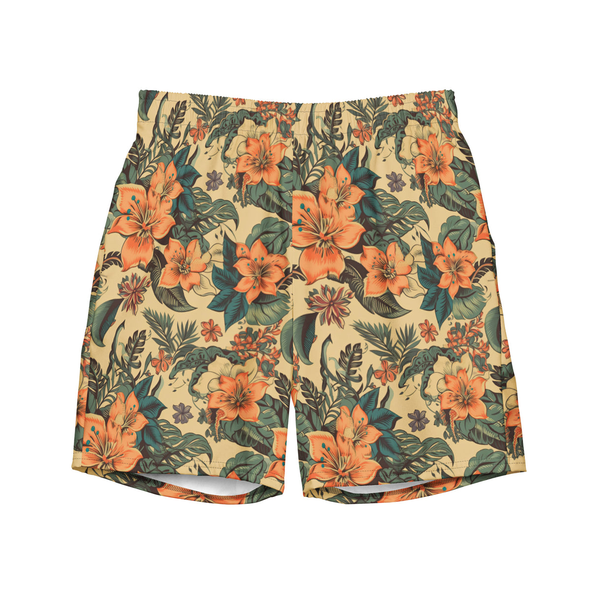 Yellow Hibiscus Gun Hawaiian Swim Trunks for Men