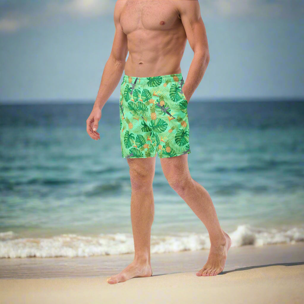 Pineapples and Carbines Hawaiian Print Men's Swim Trunks