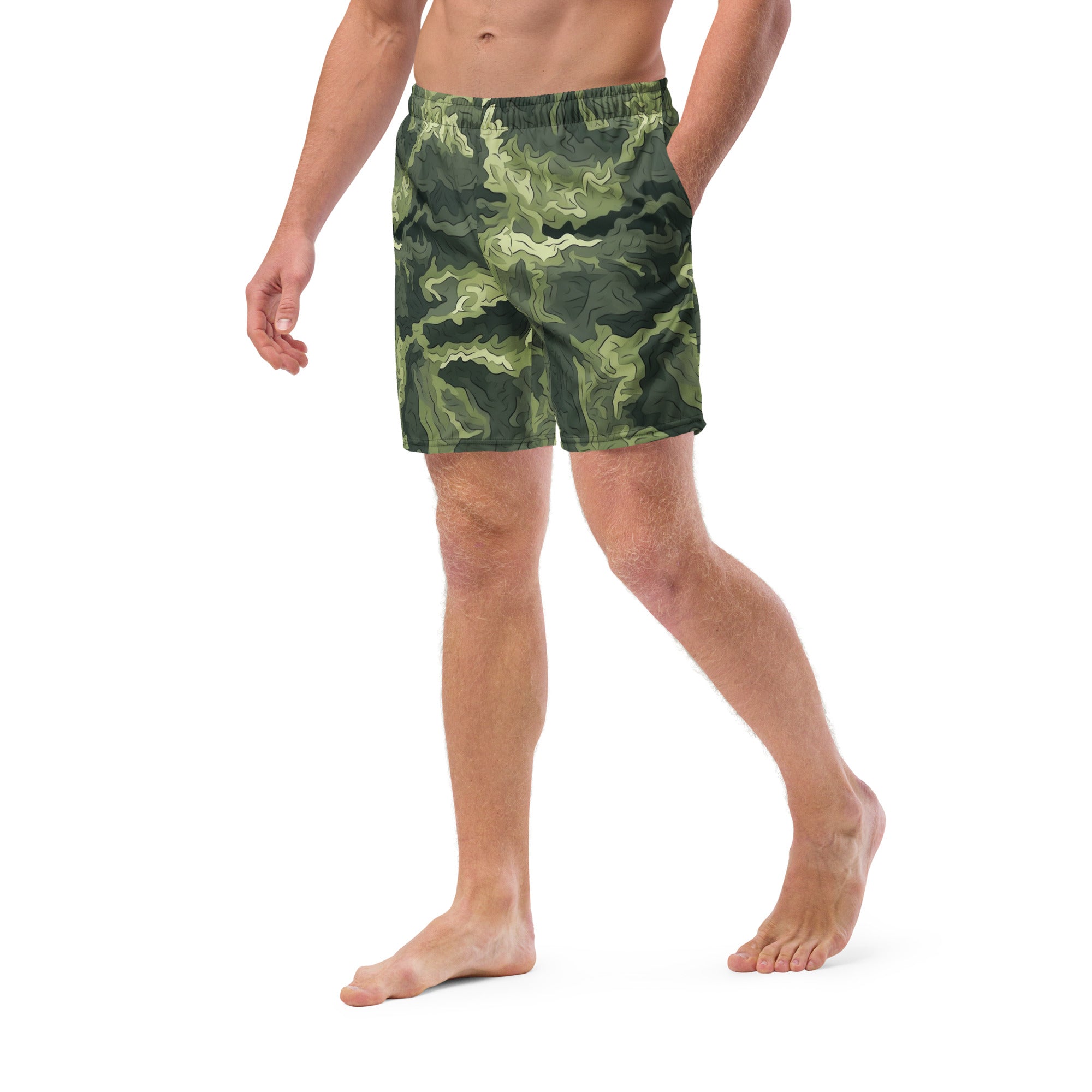Mossy Grounds Organic Woodland Camouflage Pattern Men's Swim Trunks