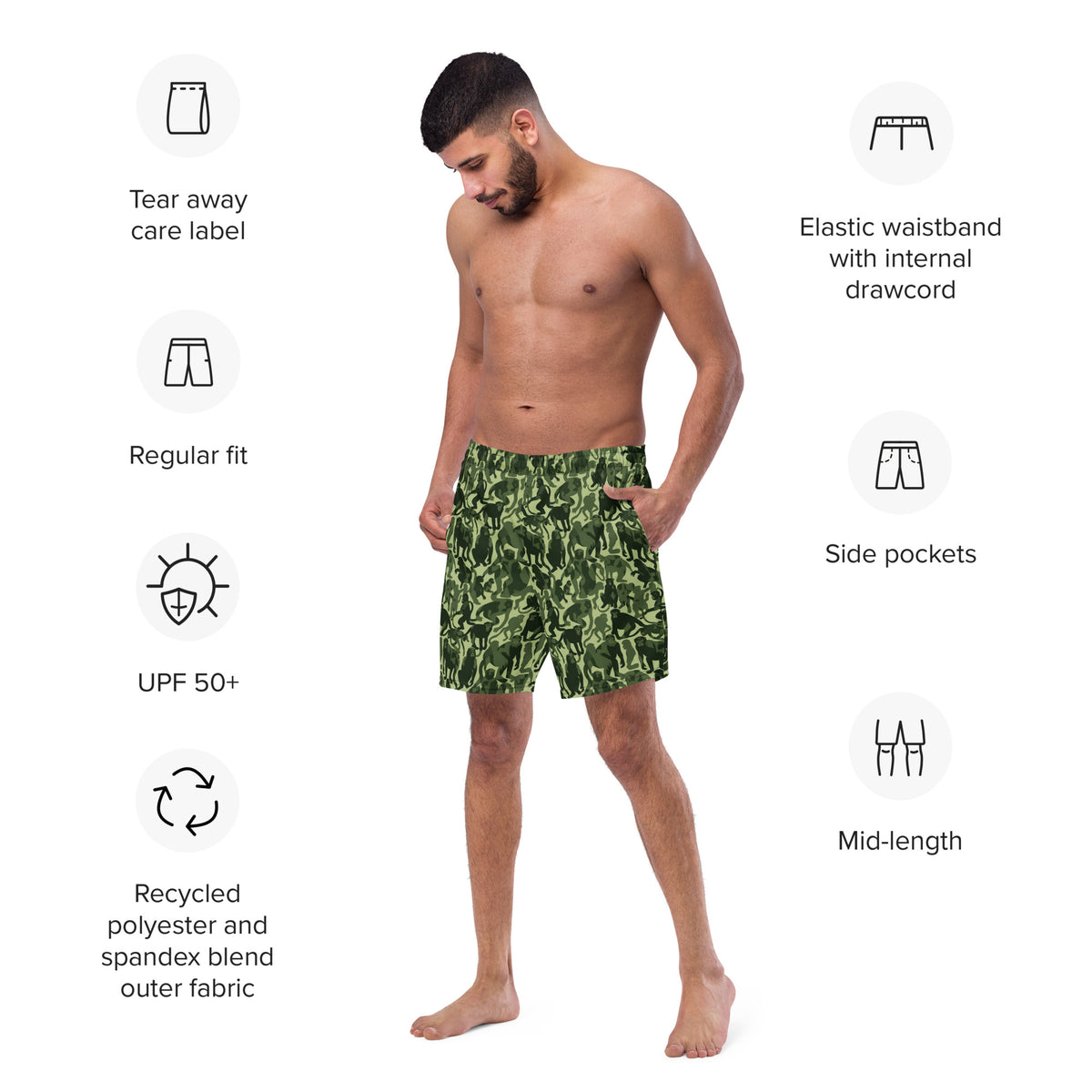 Monkey Business Primate Camo Pattern Men&#39;s Swim Trunks