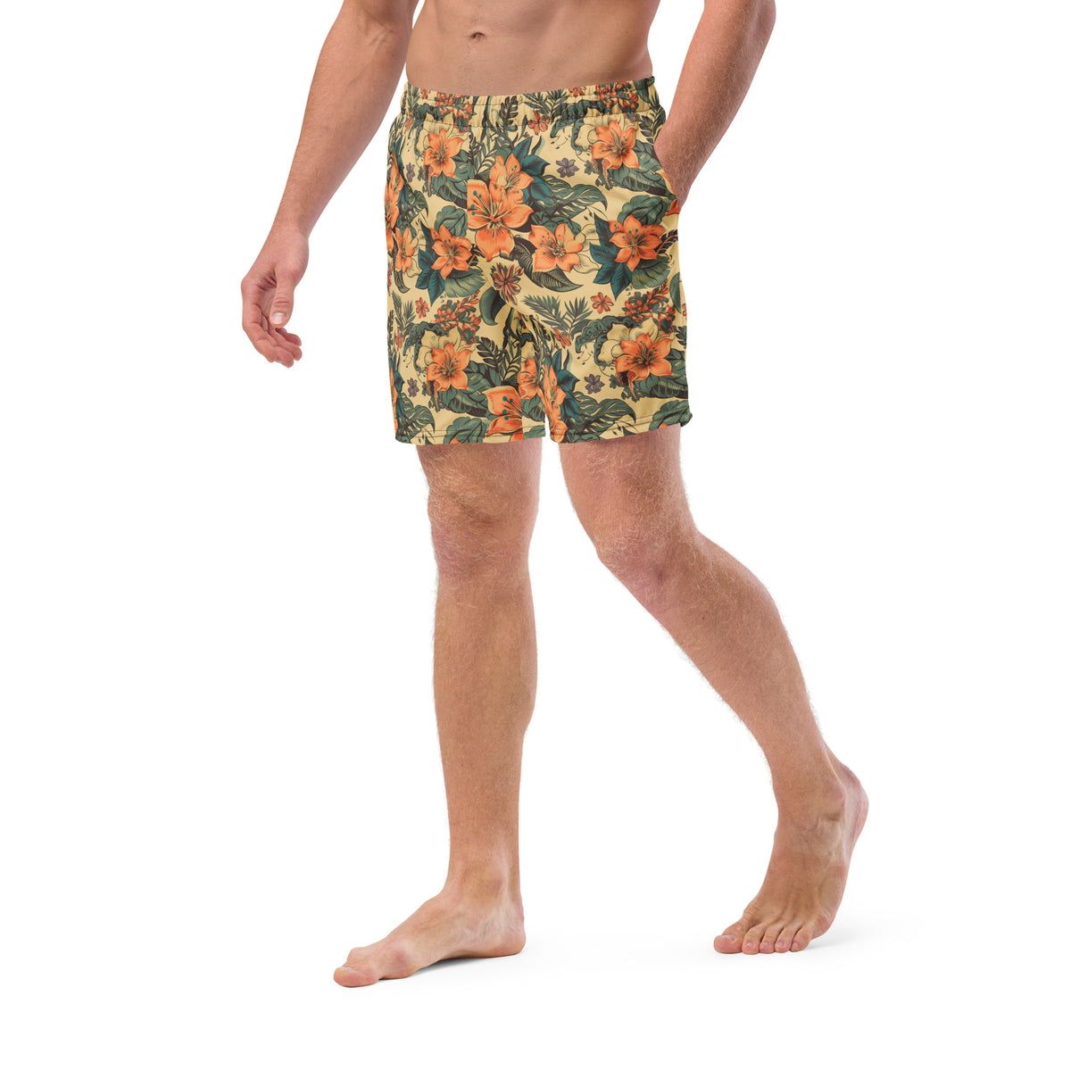 Tropical Hibiscus Gun Hawaiian Swim Trunks for Men