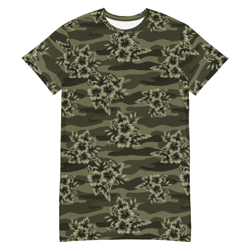 camo dress womens Aloha Camo Hawaiian Print Camouflage T-shirt dress 5XL
