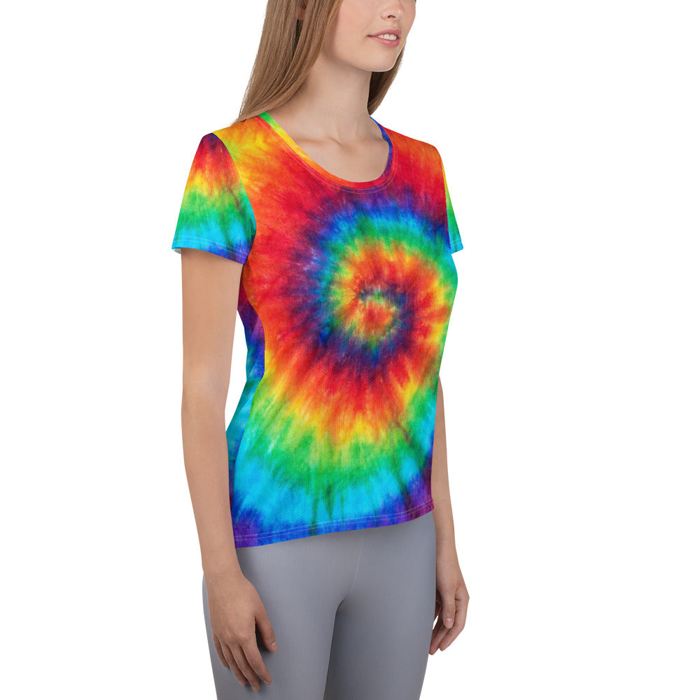Rainbow Tie-Dye Women&#39;s Athletic T-shirt