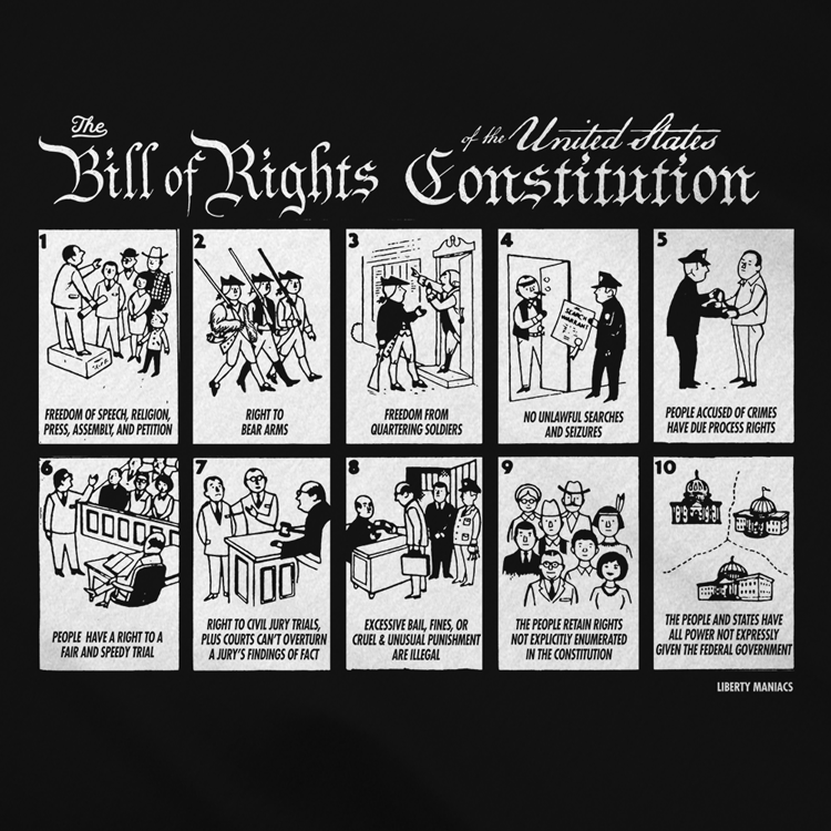 Illustrated Bill of Rights Dark T-shirt