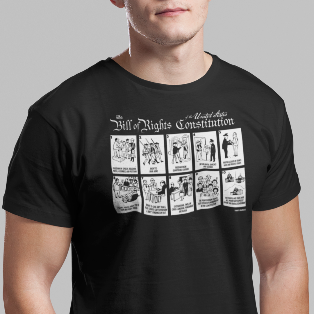 Illustrated Bill of Rights Dark T-shirt