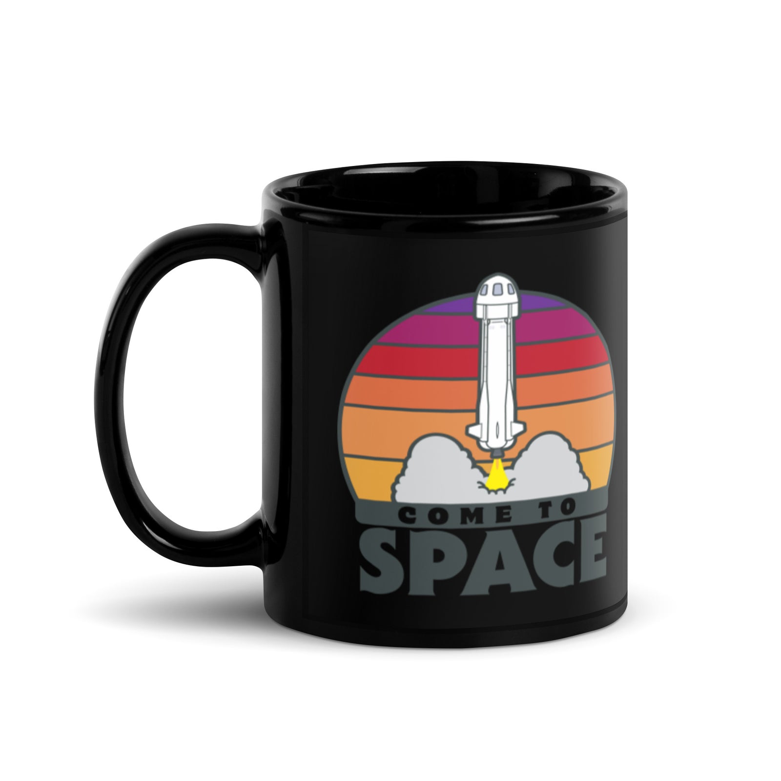 Come To Space Black Glossy Mug