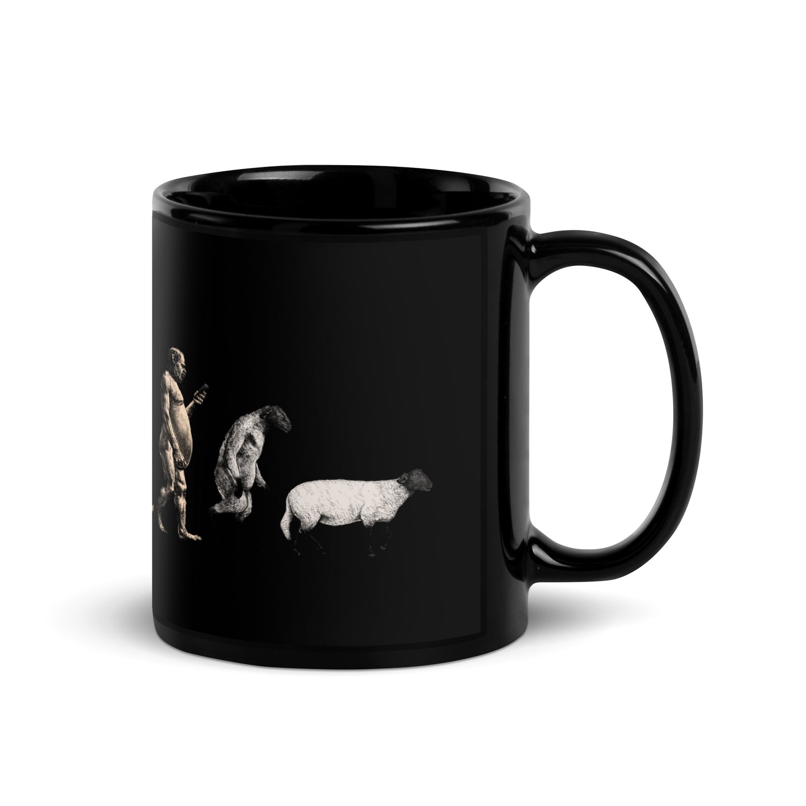 March of Devolution Sheeple Black Mug