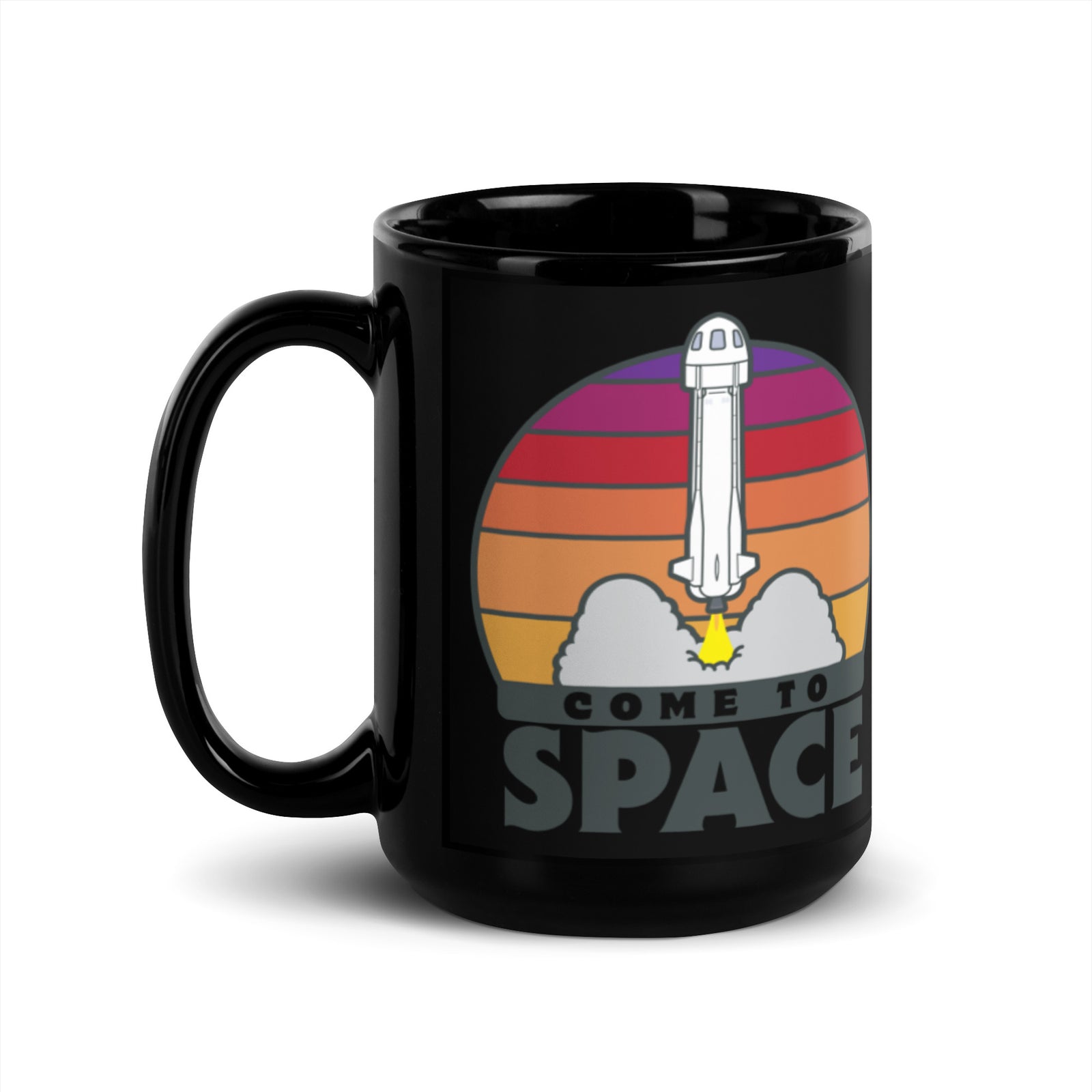 Come To Space Black Glossy Mug