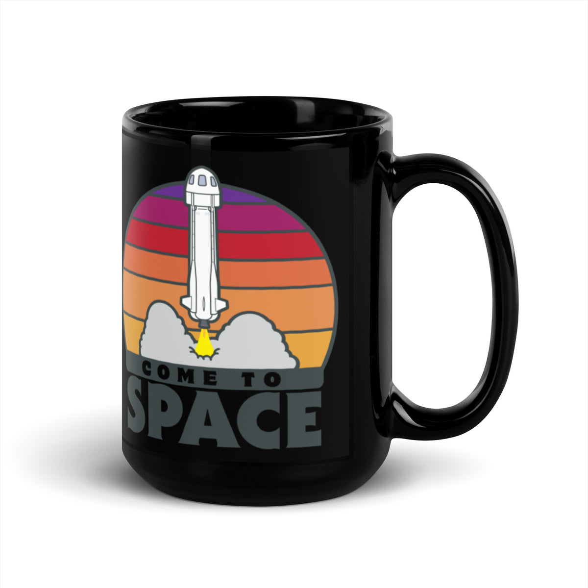 Come To Space Black Glossy Mug