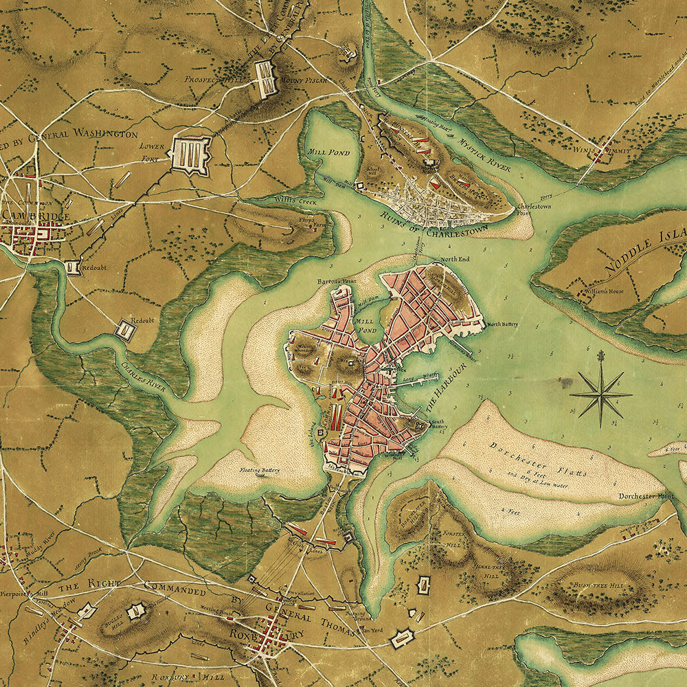 1776 Revolutionary War Boston Battle Map Poster