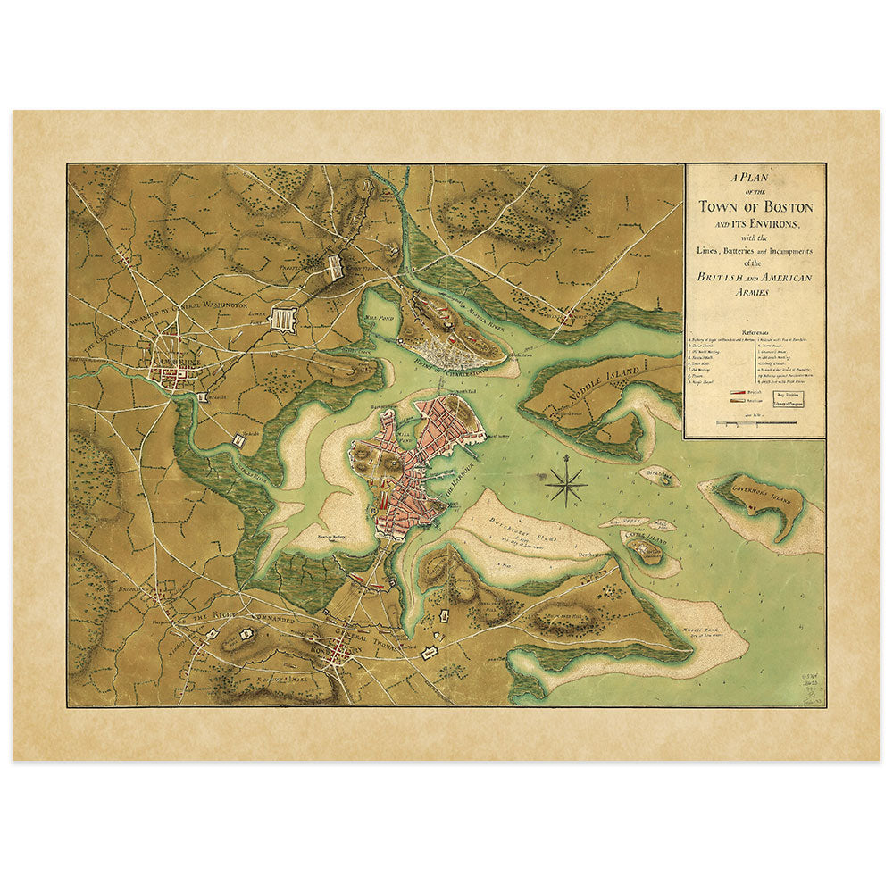 1776 Revolutionary War Boston Battle Map Poster