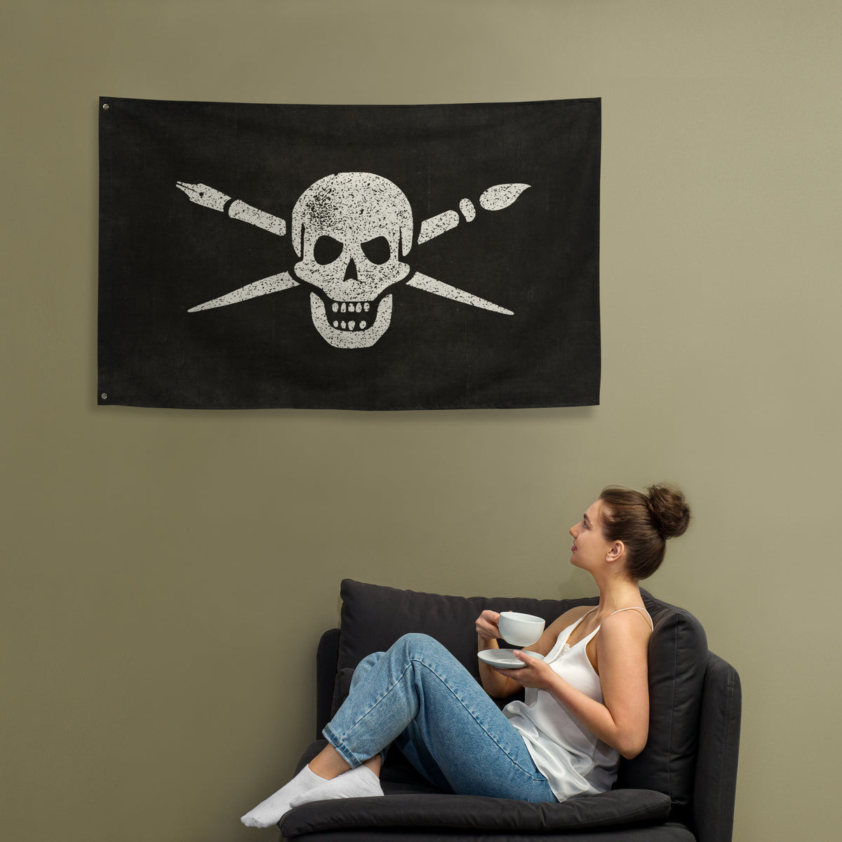 Brush And Bones Pirate Flag