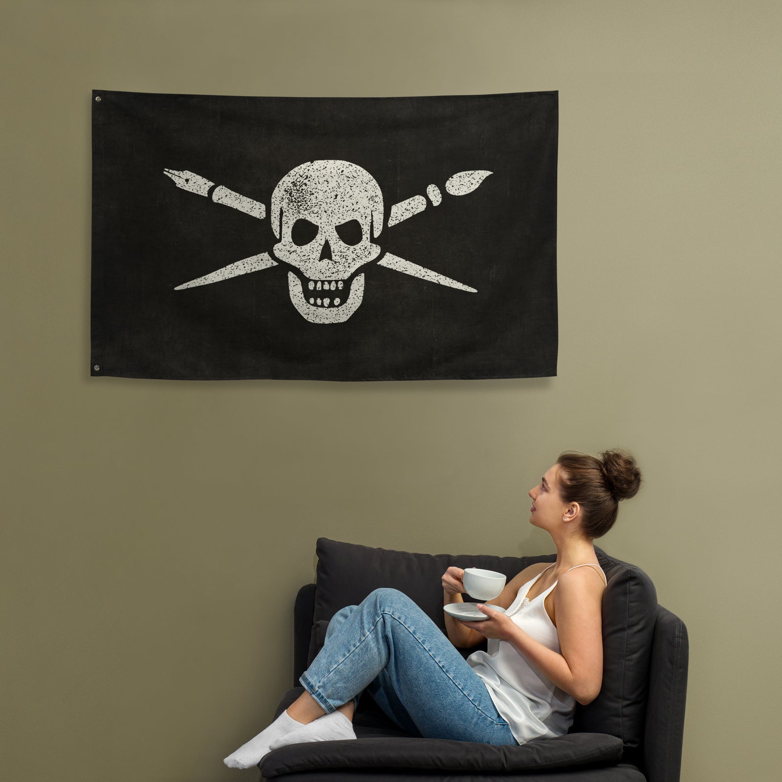 Brush And Bones Pirate Flag