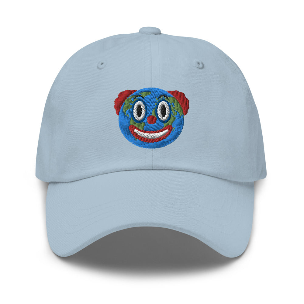 Light blue Clown World embroidered hat by Liberty Maniacs.