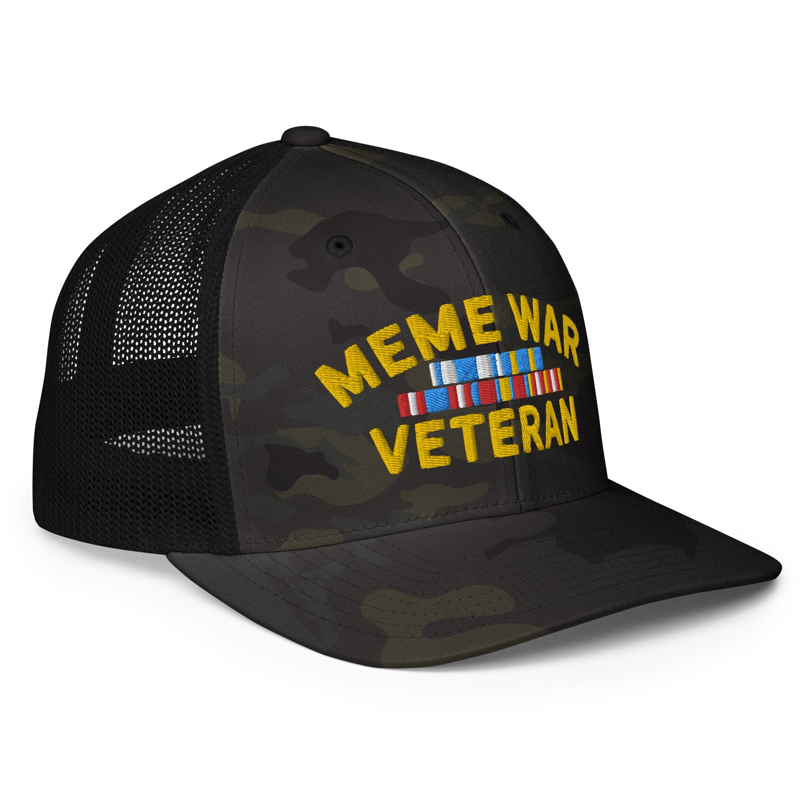 Meme War Veteran Closed-back Multicam Trucker Cap