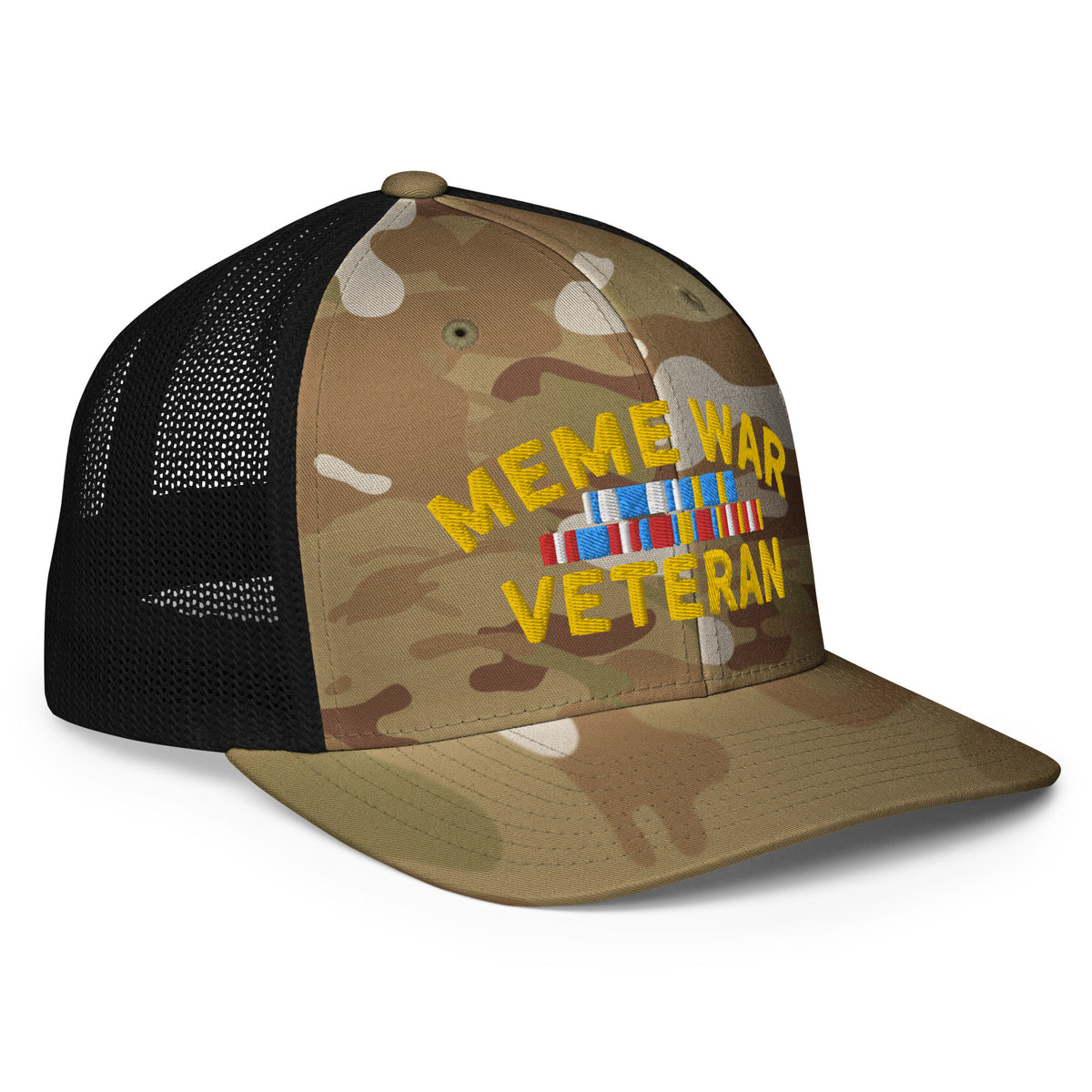 Meme War Veteran Closed-back Multicam Trucker Cap