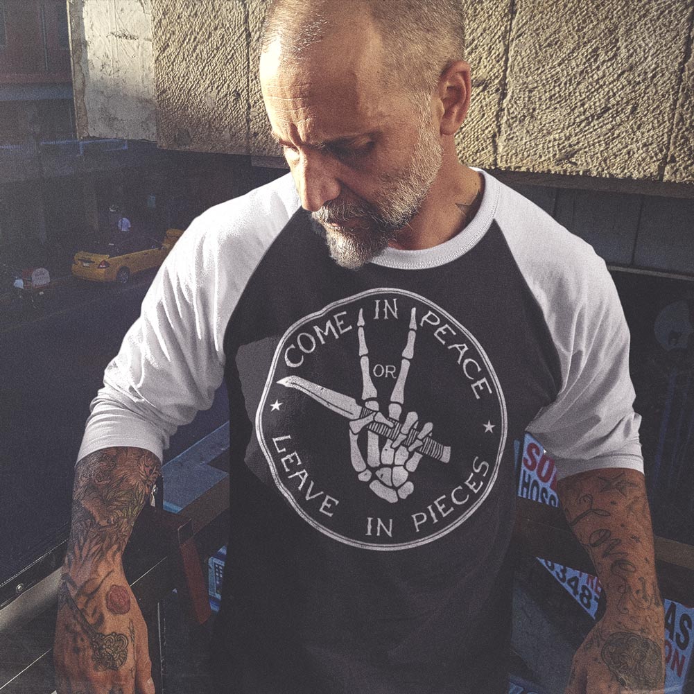 Come in Peace or Leave in Pieces 3/4 Sleeve Softball Shirt