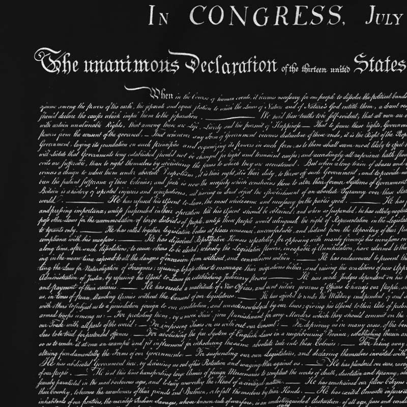 Declaration of Independence graphic tee close up on black 