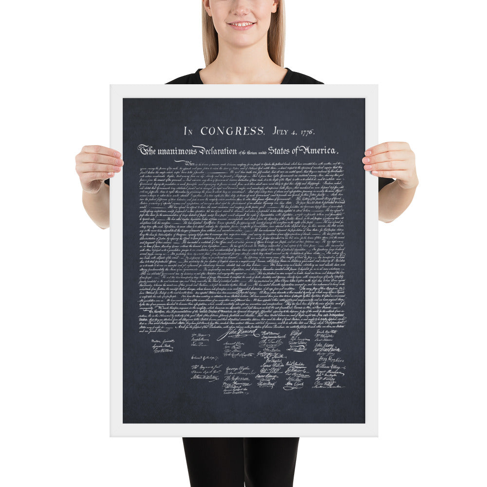 Declaration of Independence in Navy Blue White Framed Print