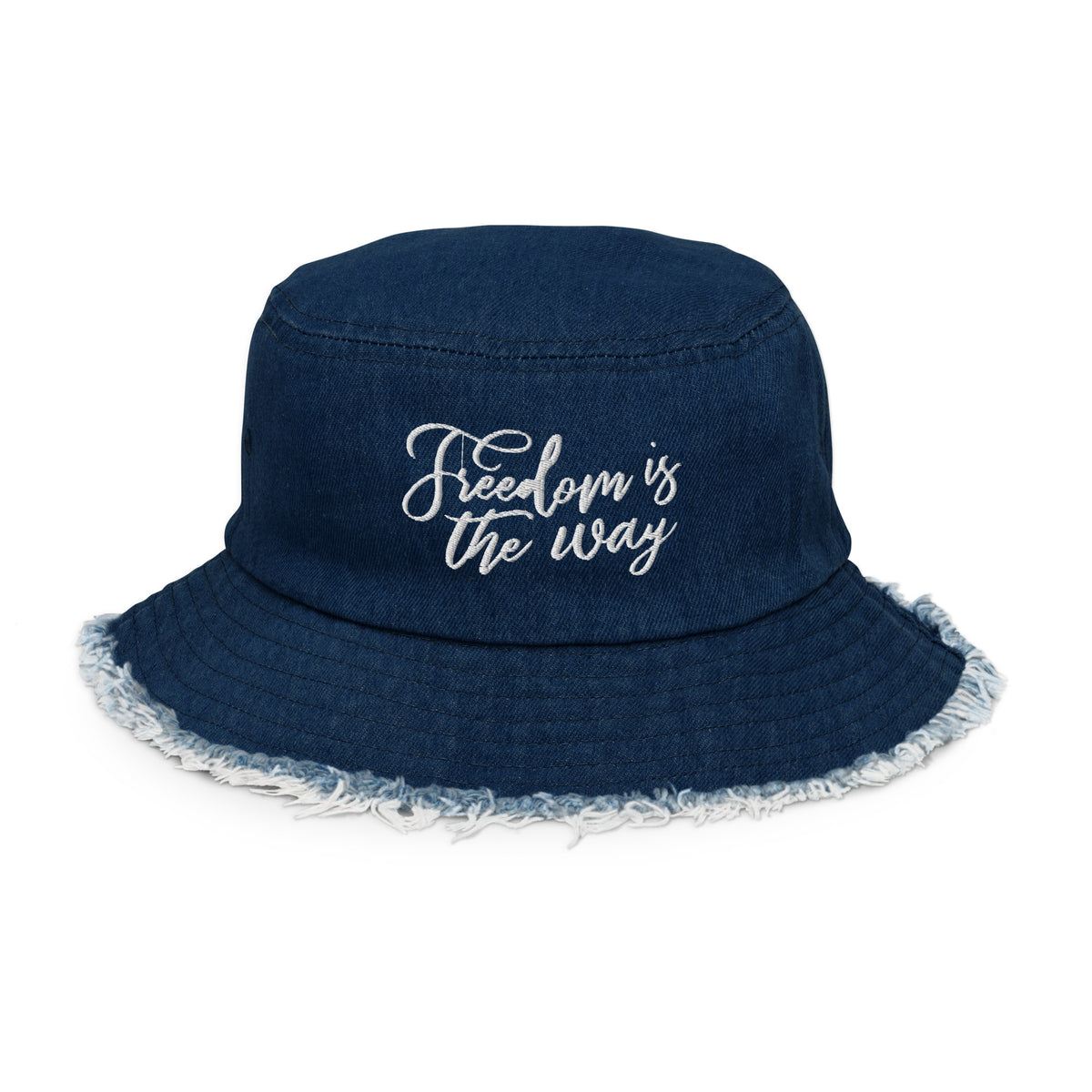 Freedom Is the Way Distressed Denim Bucket Hat